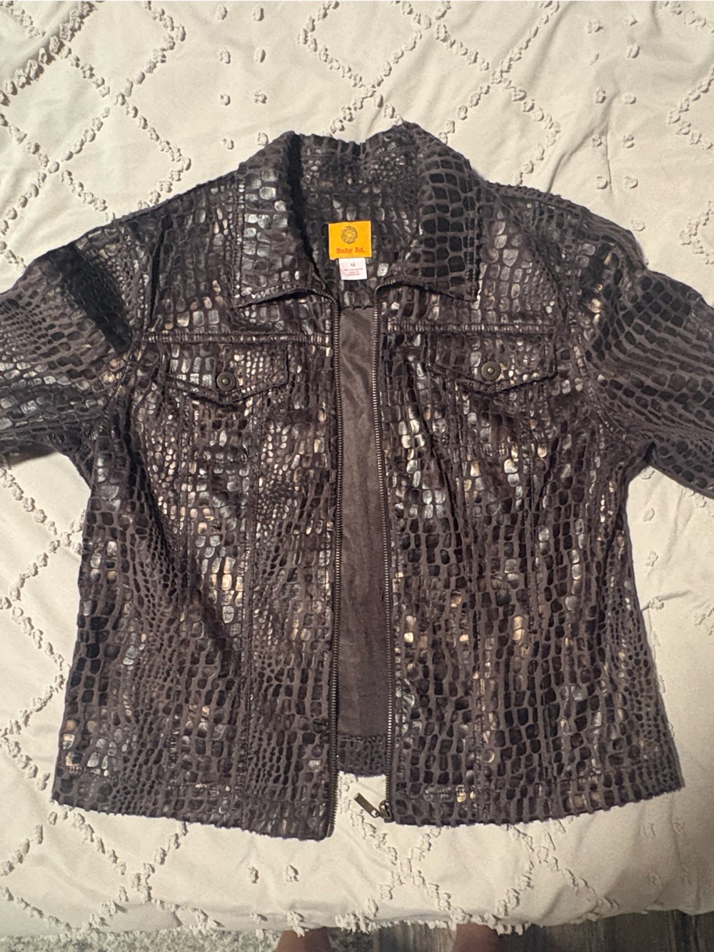 Black Croc-Embossed Leather Jacket
